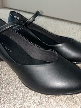 Women black character shoes 1.5 inches heel